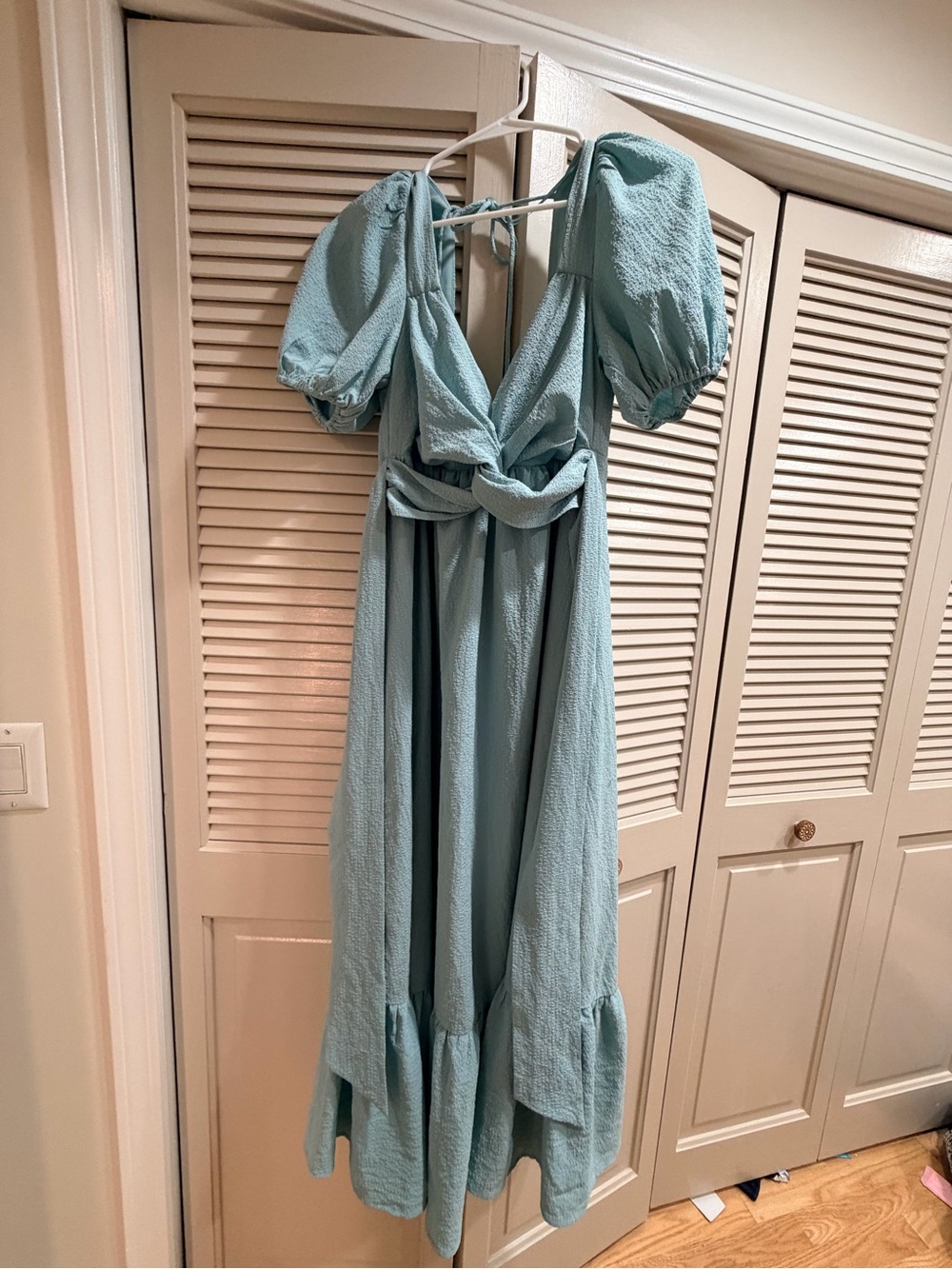 Light Blue Puff-Sleeve Maxi Dress